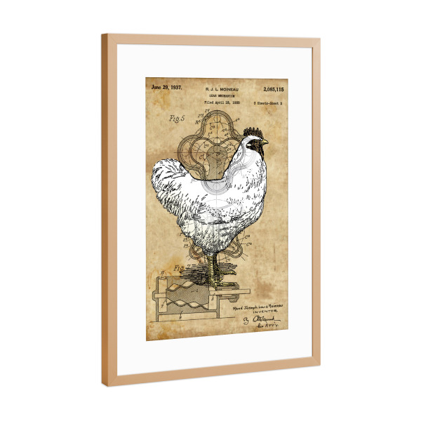 Poster mit Rahmen Kupfer "Steampunk Hähnchen" artboxONE - Tiere - Huhn,Steampunk,Vintage