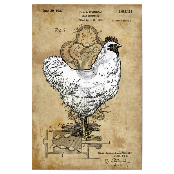 Poster 30x20 cm "Steampunk Hähnchen" artboxONE - Tiere - Huhn,Steampunk,Vintage