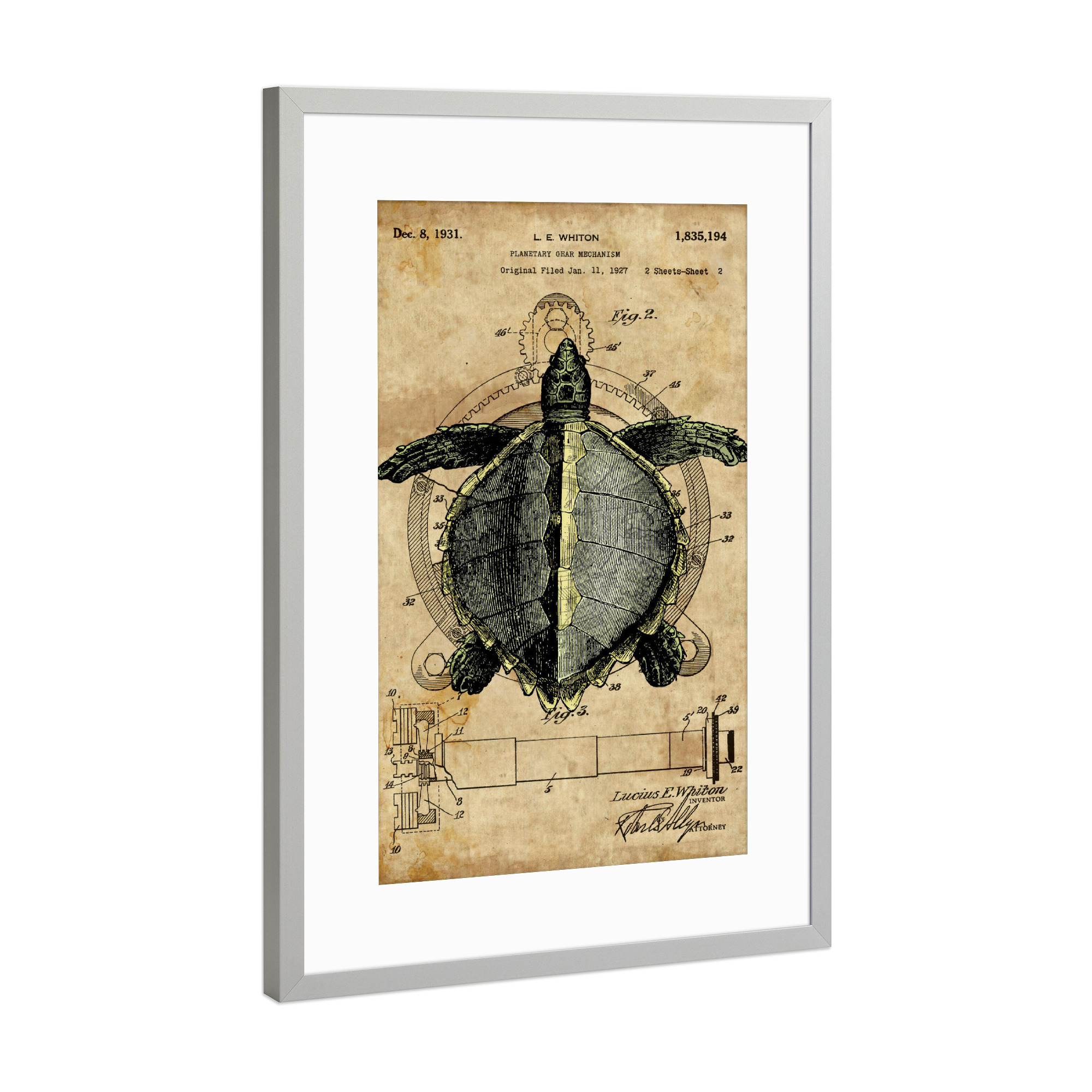 Poster mit Rahmen Silber "Steampunk Schildkröte" artboxONE - Tiere - Schildkröte,Steampunk,Vintage,Retro
