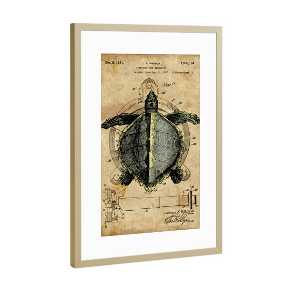 Poster mit Rahmen Gold "Steampunk Schildkröte" artboxONE - Tiere - Schildkröte,Steampunk,Vintage,Retro