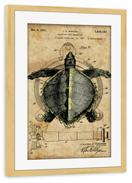 Poster mit Rahmen kiefer "Steampunk Schildkröte" artboxONE - Tiere - Schildkröte,Steampunk,Vintage,Retro