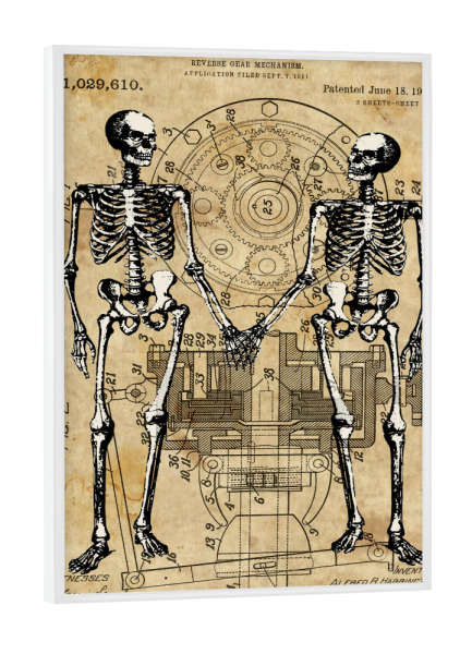 Poster mit weißem Rahmen "Skelett Love" artboxONE - Menschen - Skelett,Steampunk,Patent,Schädel,Anatomie