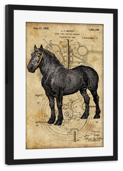 Poster mit Rahmen schwarz "Pferd - Steampunk" artboxONE - Tiere - Pferd,Steampunk,Vintage,Retro