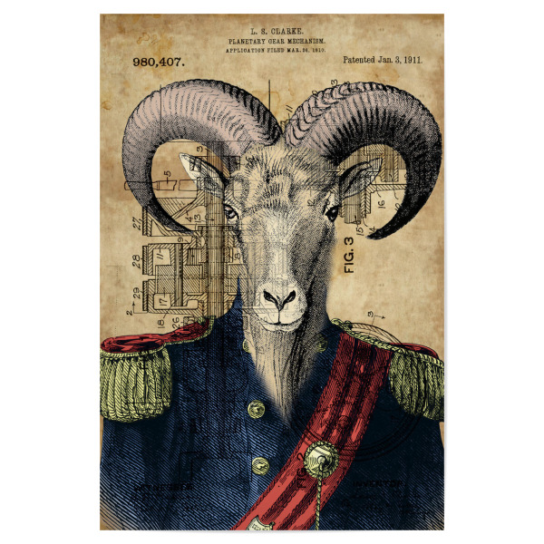 Poster "Steampunk Ziege in Uniform" artboxONE - Tiere - Steampunk,Ziege,Armee