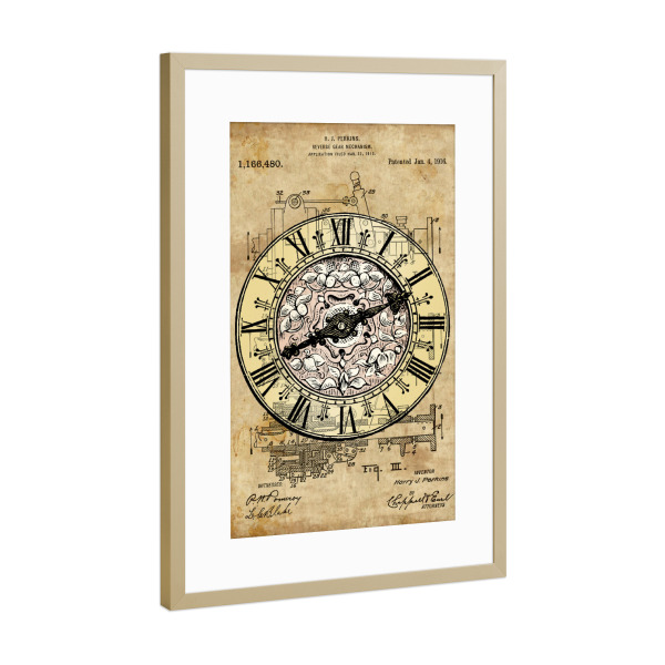 Poster mit Rahmen Gold "Antik Uhr" artboxONE - Streetart - Uhr,Vintage,Antik,Viktorianisch,Retro,Steampunk,Zeit