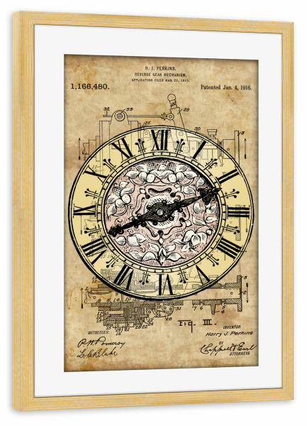 Poster mit Rahmen kiefer "Antik Uhr" artboxONE - Streetart - Uhr,Vintage,Antik,Viktorianisch,Retro,Steampunk,Zeit