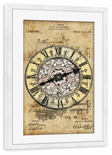 Poster mit Rahmen weiß "Antik Uhr" artboxONE - Streetart - Uhr,Vintage,Antik,Viktorianisch,Retro,Steampunk,Zeit