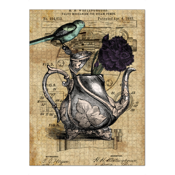 Puzzle Ravensburger "Vogel auf einer Teekanne" artboxONE - Tiere - Vogel,Steampunk,Retro,Vintage,Teekanne - Bild vogel