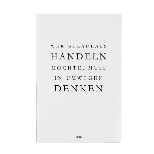 Metall Poster "Handeln&Denken" artboxONE - Typografie,Schwarzweiß - Handeln,Geradeaus,Umwege,Motivation,Inspiration - Blechschild
