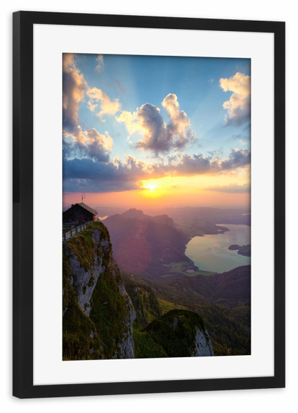 Poster mit Rahmen schwarz "Himmelspforte" artboxONE - Natur - Himmel,Sonnenuntergang,Schafberg,Berg
