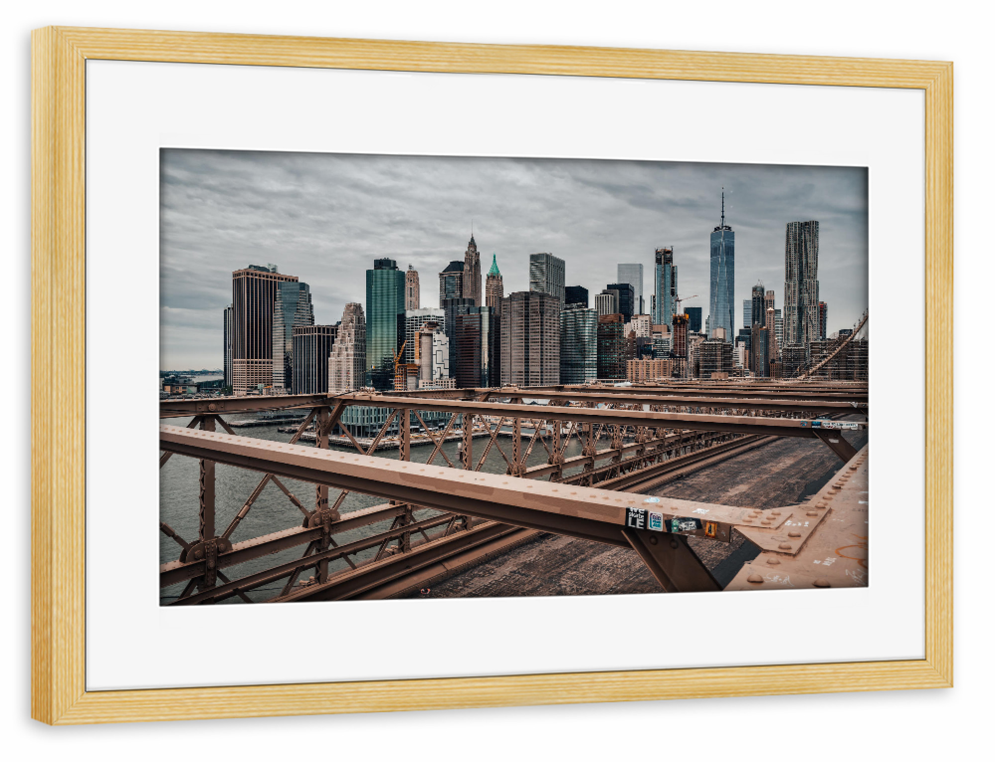 Poster mit Rahmen kiefer "Manhattan Skyline New York" artboxONE - Städte / New York,Architektur - New york,Usa,Brooklyn bridge,Big apple,Nyc,Amerika
