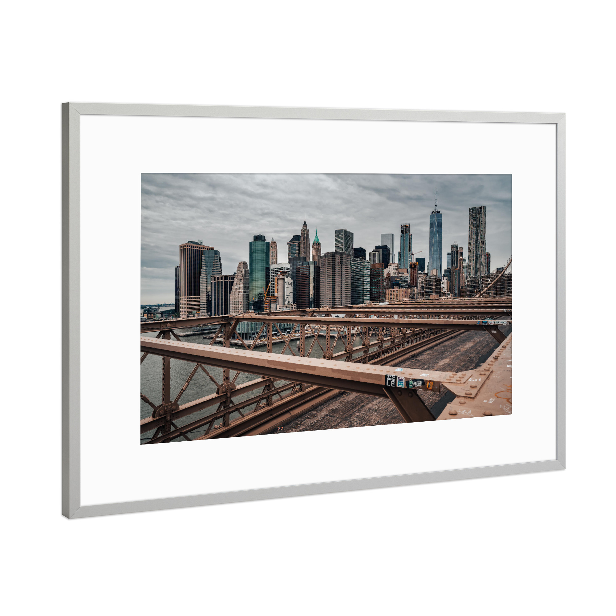 Poster mit Rahmen Silber "Manhattan Skyline New York" artboxONE - Städte / New York,Architektur - New york,Usa,Brooklyn bridge,Big apple,Nyc,Amerika