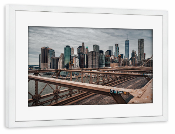 Poster mit Rahmen weiß "Manhattan Skyline New York" artboxONE - Städte / New York,Architektur - New york,Usa,Brooklyn bridge,Big apple,Nyc,Amerika
