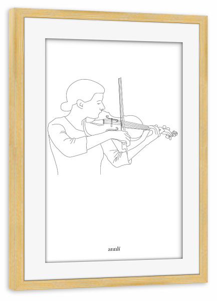 Poster mit Rahmen kiefer "Violinistin Linienzeichnung" artboxONE - Schwarzweiß,Musik - Geige,Violine,Instrument,Musik