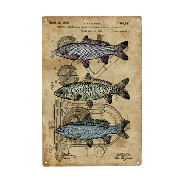 Holzbild "Steampunk Fisch" artboxONE - Tiere - Meer,Steampunk,Fisch,Angeln
