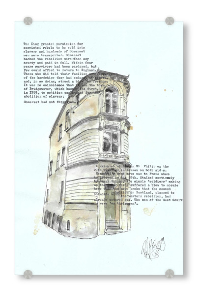 Acrylglasbild "The Pitchfork Rebellion" artboxONE - Typografie,Architektur - Geschichte,Rebellion,Gebäude,Somerset,Frome,England