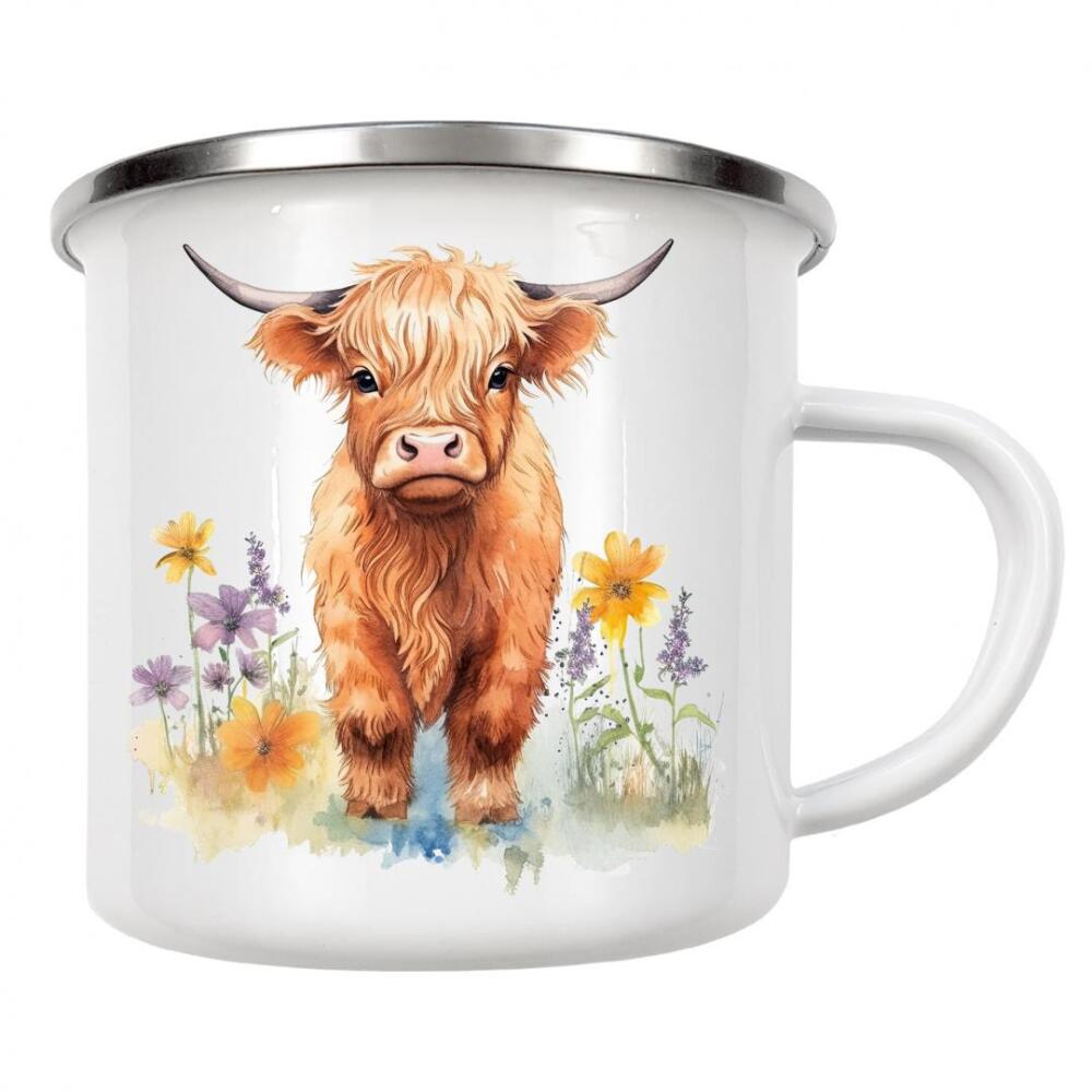 Emaille Tasse "Hochlandkuh F" artboxONE - Natur,Floral,Tiere - Kuh,Rind,Kalb,Tiere,Blumen,Blumen,Natur