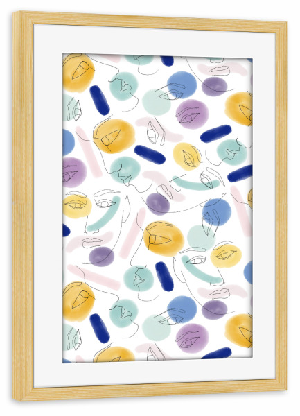 Poster mit Rahmen kiefer "Naive Portraits" artboxONE - Menschen - Figurative,Pattern,Expression,Drawing