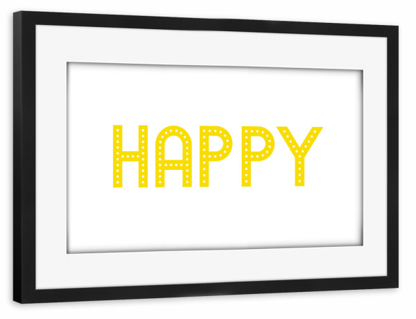 Poster mit Rahmen schwarz "HAPPY yellow" artboxONE - Typografie,Für Kinder,Musik,Liebe,Für Mama,Für Papa,Festivals - Happy,Positive