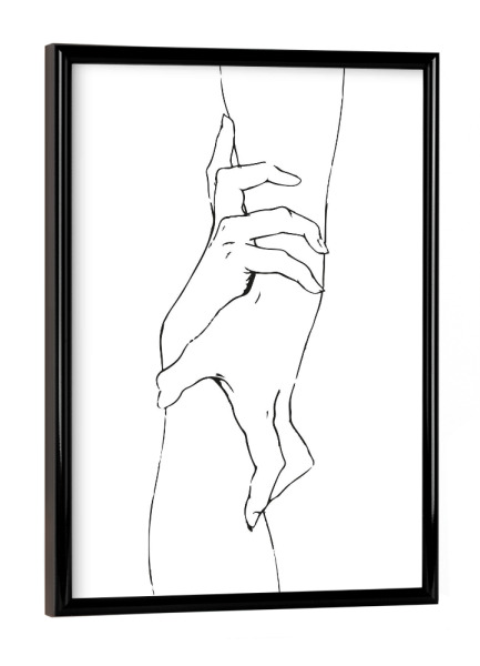 Poster mit schwarzem Rahmen "Reaching Hands" artboxONE - Menschen,Schwarzweiß,Liebe - Liebe,Hände,Pärchen,Minimal,Minimalistisch,Oneline,Lineart,Love
