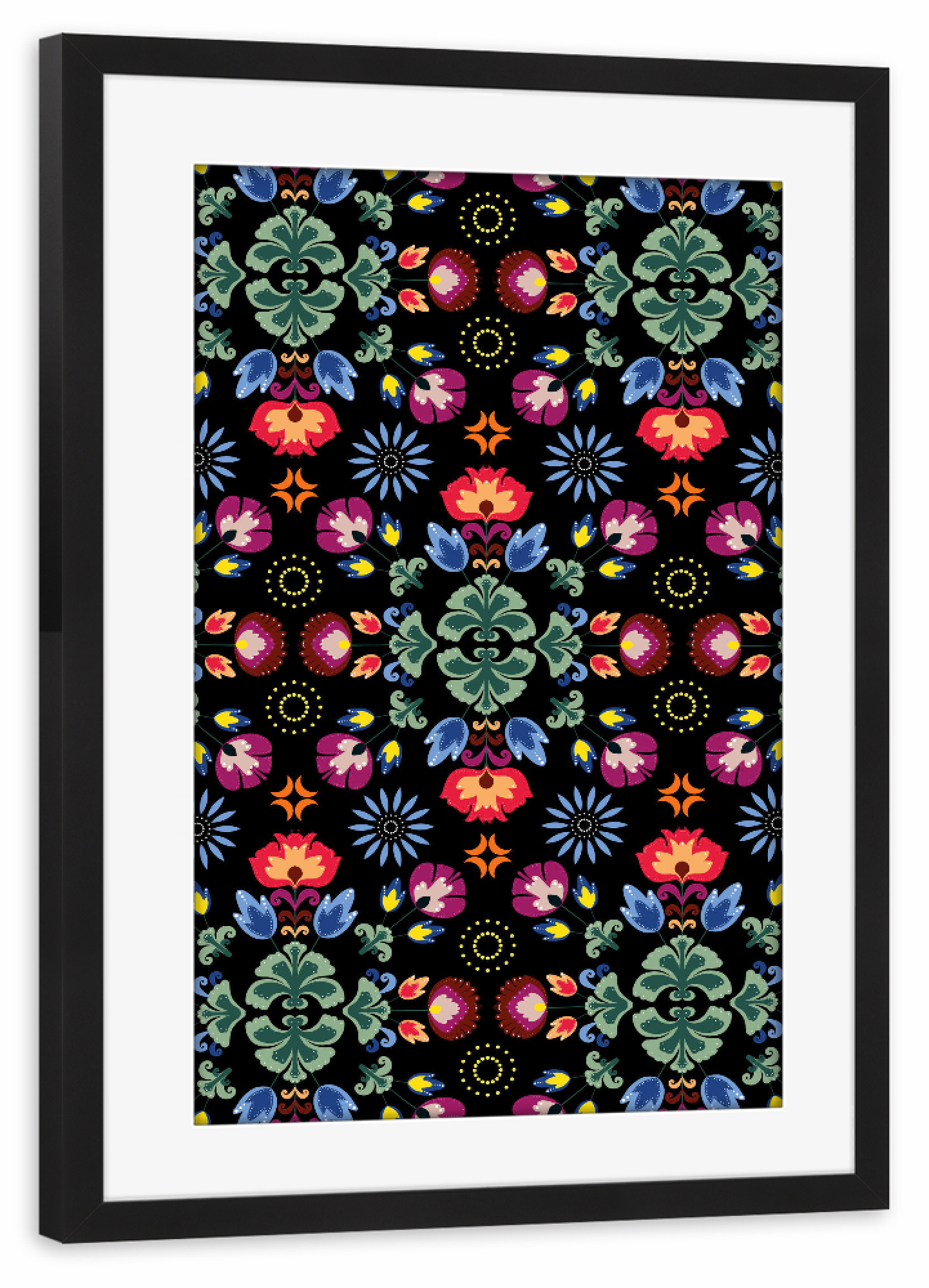 Poster mit Rahmen schwarz "Fiesta Folk Black" artboxONE - Floral - Ornament,Traditional,Flowers
