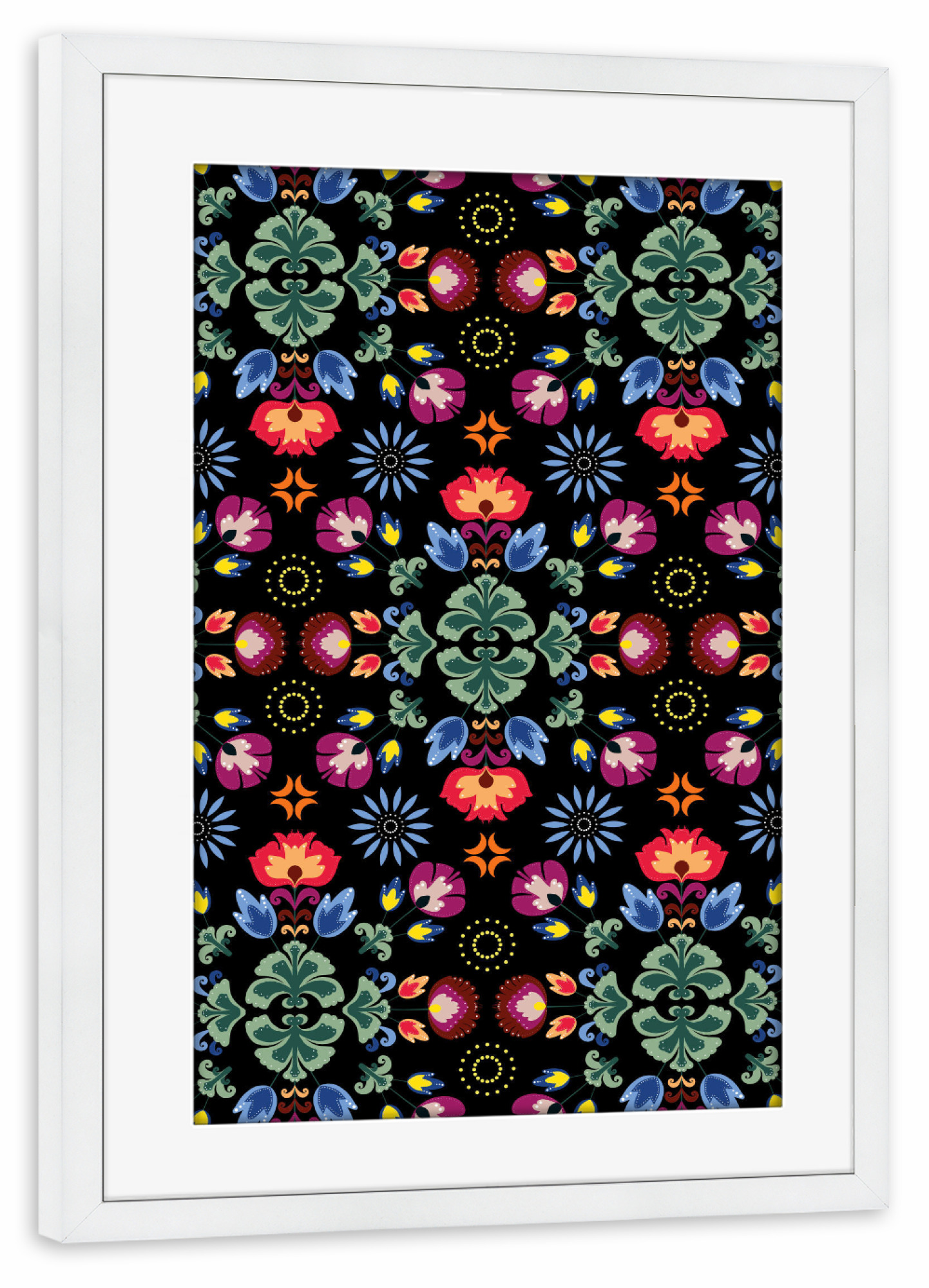 Poster mit Rahmen weiß "Fiesta Folk Black" artboxONE - Floral - Ornament,Traditional,Flowers