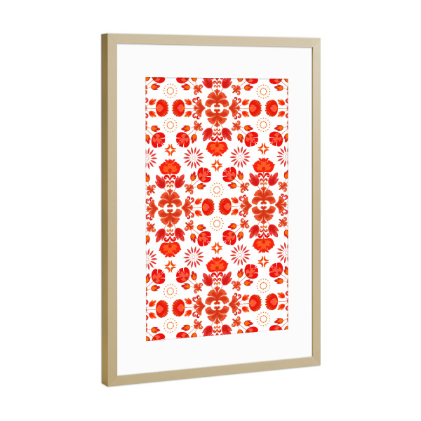 Poster mit Rahmen Gold "Fiesta Folk Red" artboxONE - Floral - Ornament,Traditional,Flowers