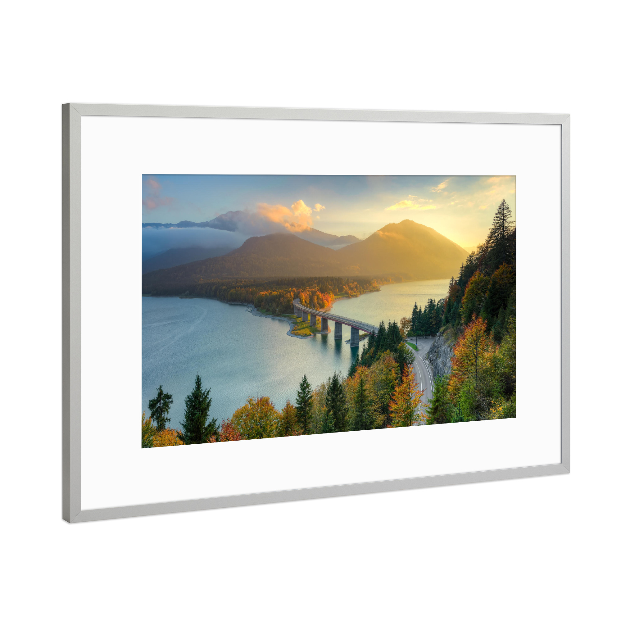 Poster mit Rahmen Silber "Herbst am Sylvensteinsee" artboxONE - Natur - Bayern,Alpen,Berge