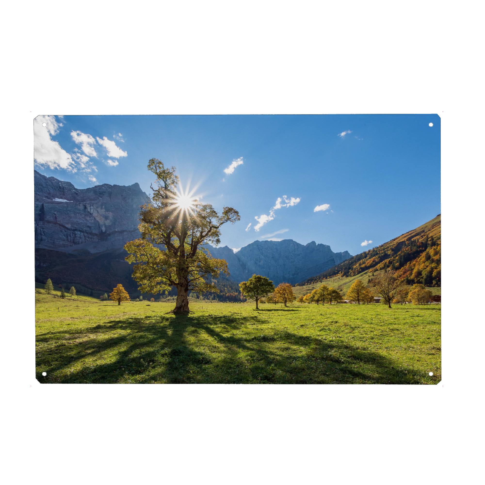 Holzbild "Großer Ahornboden in Österreich" artboxONE - Natur - Ahorn,Herbst,Alpen,Berge