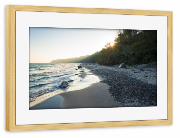 Poster mit Rahmen kiefer "Sonnenaufgang am Meer" artboxONE - Natur - Ostsee,Küste,Nordstrand,Rügen,Meer,Strand