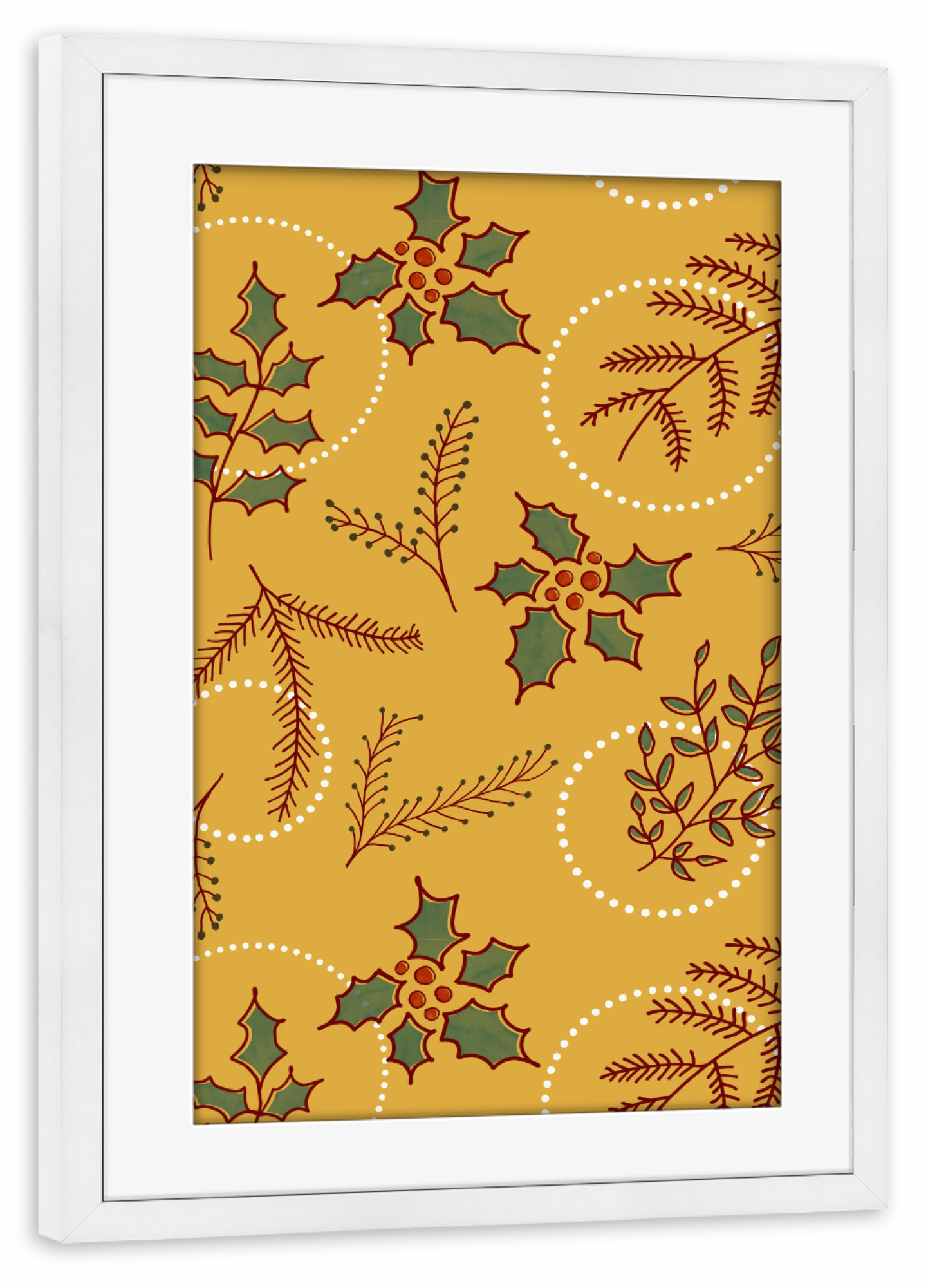 Poster mit Rahmen weiß "Classic Cozy" artboxONE - Weihnachten - Pattern,Winter plant,Winter berry
