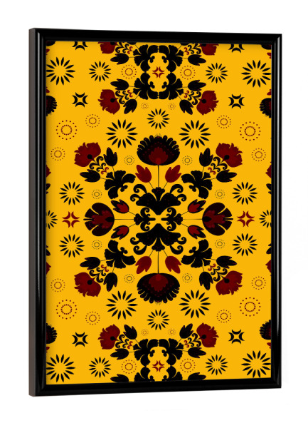 Poster mit schwarzem Rahmen "Fiesta Folk Yellow" artboxONE - Floral - Ornament,Traditional,Flowers