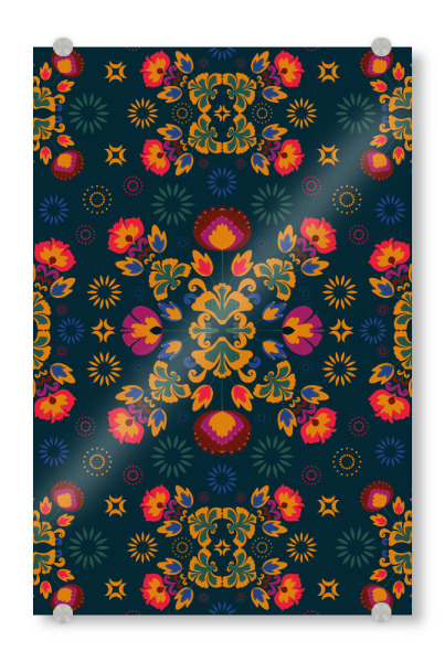 Acrylglasbild "Fiesta Folk Blue" artboxONE - Floral - Ornament,Traditional,Flowers