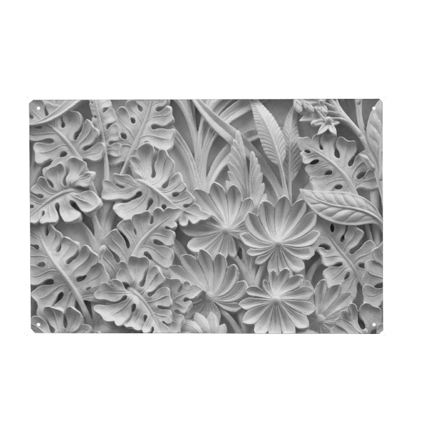 Metall Poster "Blumen Pattern schwarzweiß" artboxONE - Floral,Schwarzweiß - Blumen,Muster,Pattern,Vintage,Stuck - Blechschild