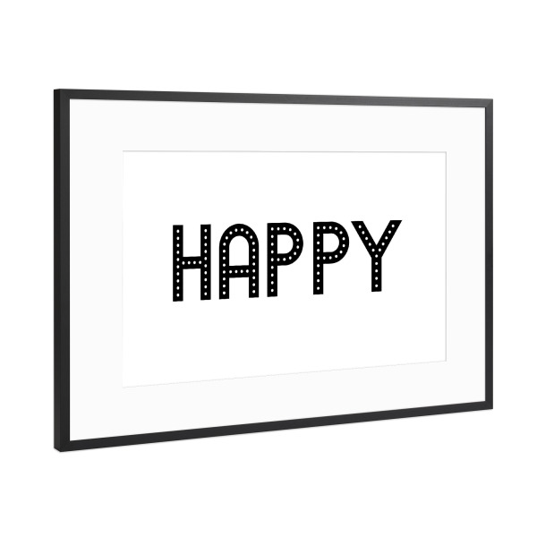 Poster mit Rahmen Schwarz (Metallic) "HAPPY black" artboxONE - Typografie - Happy,Motivation,Inspiration