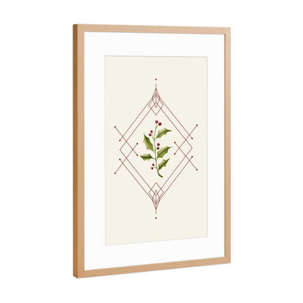 Poster mit Rahmen Kupfer "Minimal Holly Jolly" artboxONE - Weihnachten - Geometric,Winter berry,Mistletoe