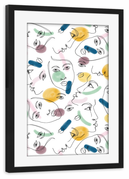 Poster mit Rahmen schwarz "Female Portraits" artboxONE - Menschen - Figurative,Pattern,Expression,Drawing