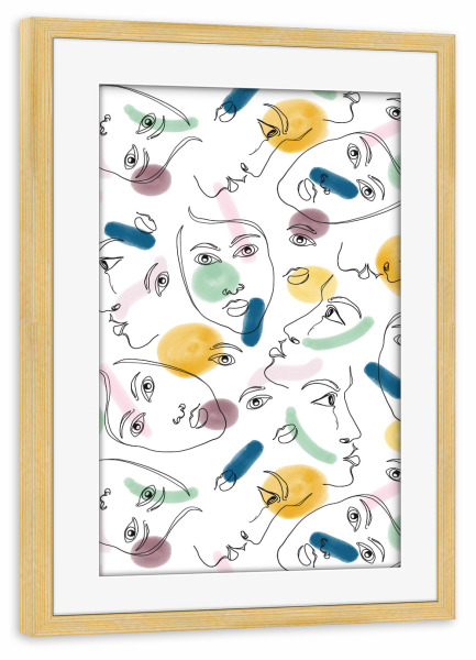 Poster mit Rahmen kiefer "Female Portraits" artboxONE - Menschen - Figurative,Pattern,Expression,Drawing