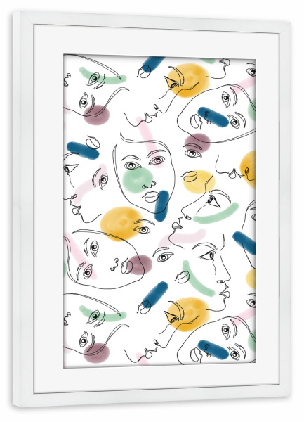 Poster mit Rahmen weiß "Female Portraits" artboxONE - Menschen - Figurative,Pattern,Expression,Drawing