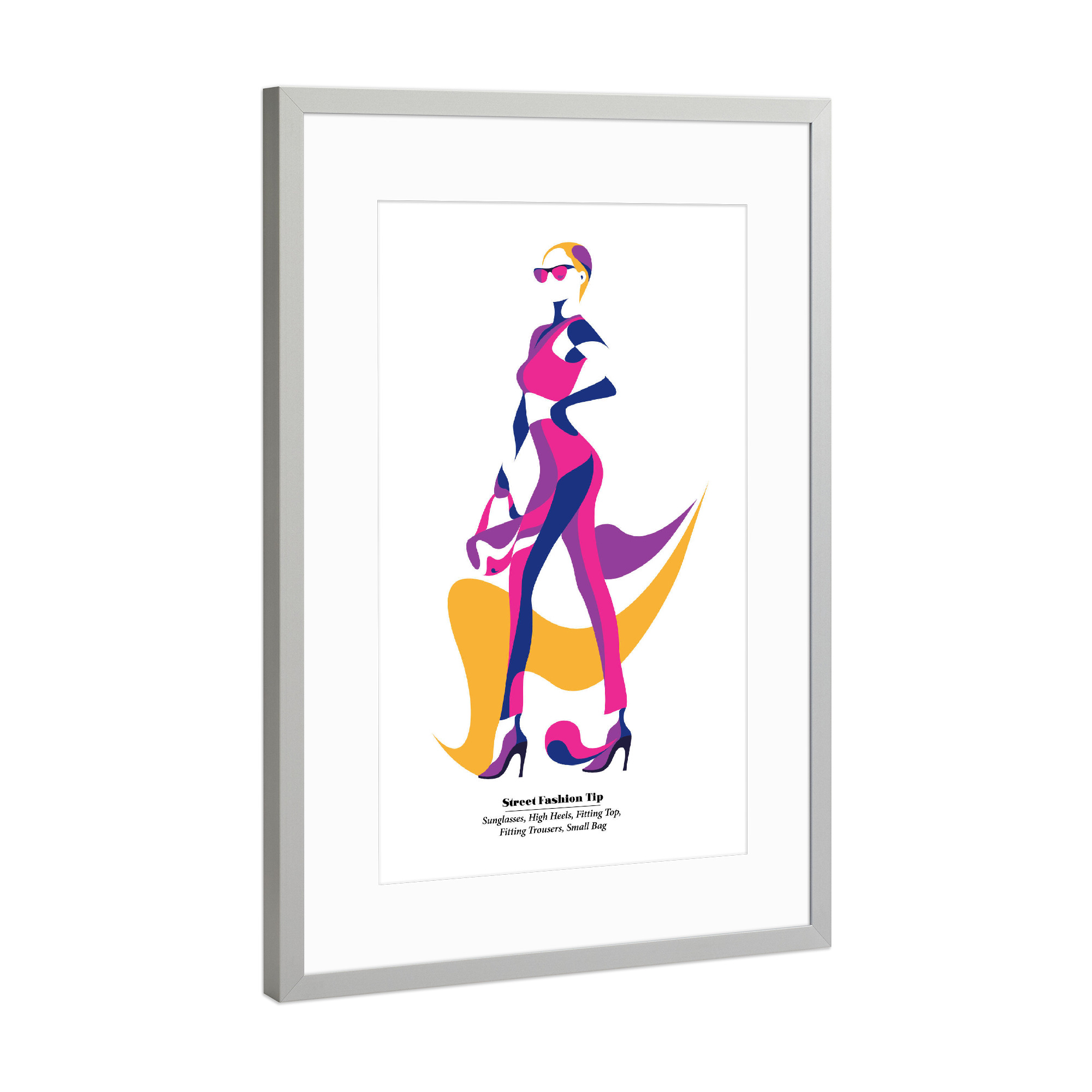 Poster mit Rahmen Silber "Street Fashion Tip" artboxONE - Fashion - Woman,Fashion,Style,Bag,Sunglasses,Outfit,Clothes,Shopping