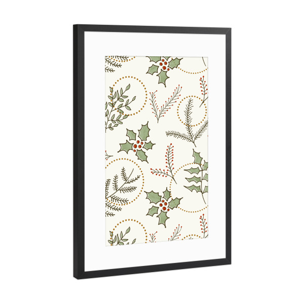 Poster mit Rahmen Schwarz (Metallic) "Classic Winter" artboxONE - Weihnachten - Pattern,Winter plant,Winter berry