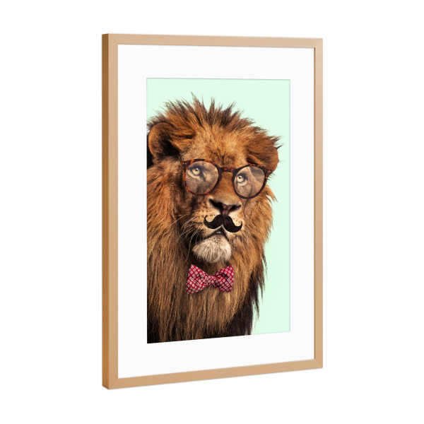 Poster mit Rahmen Kupfer "MOUSTACHE LION" artboxONE - Tiere,Lustig - Lion,Surreal,Mustache,Glasses,Hipster