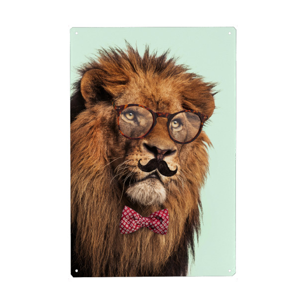 Metall Poster "MOUSTACHE LION" artboxONE - Tiere,Lustig - Lion,Surreal,Mustache,Glasses,Hipster - Blechschild