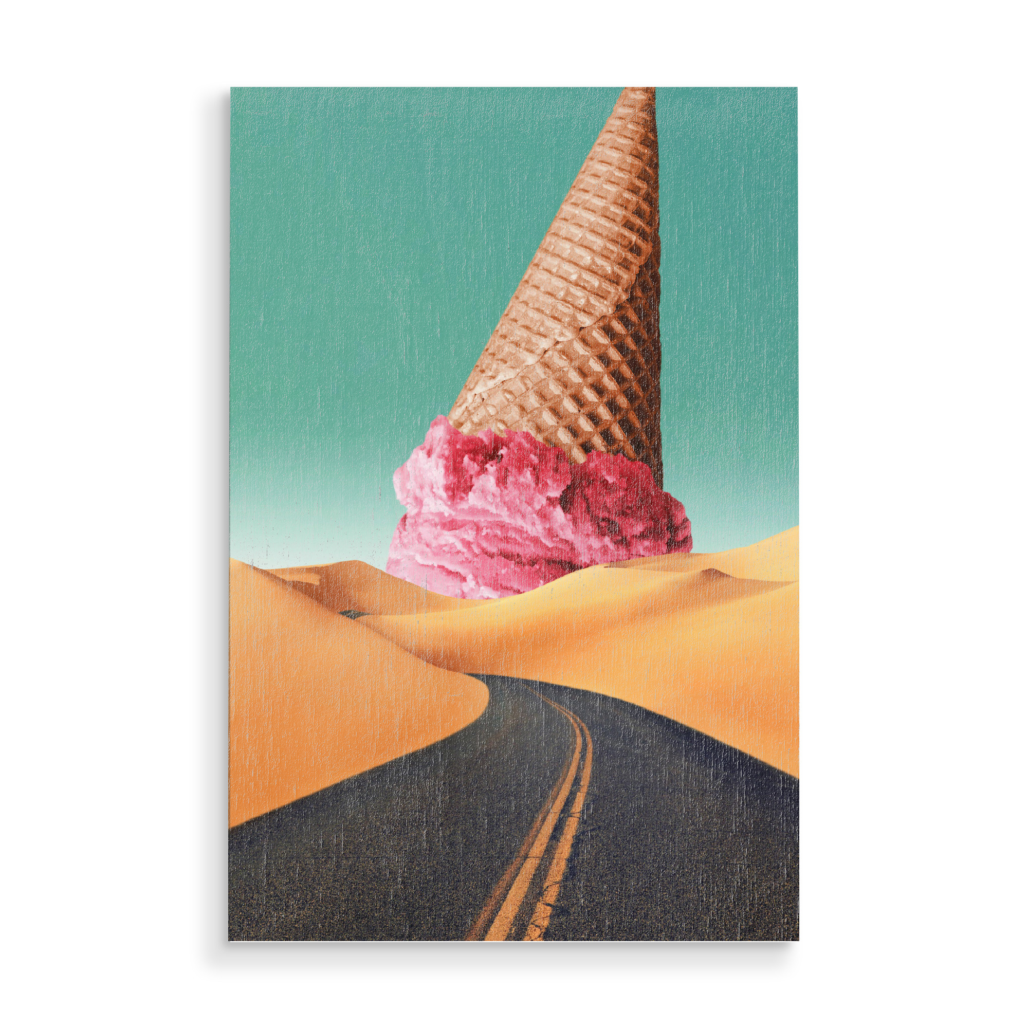 Holzbild "FATA MORGANA ICE" artboxONE - Essen & Trinken,Fiktion,Lustig - Ice cream,Desert,Road