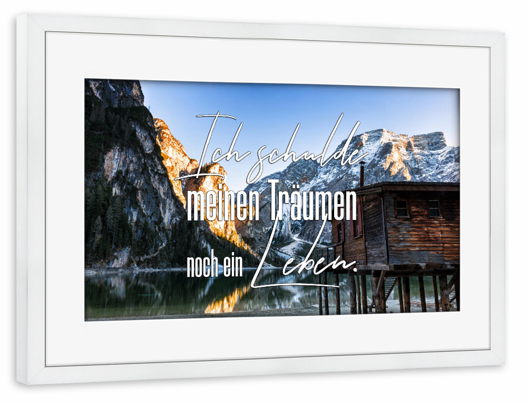 Poster mit Rahmen weiß "Ich schulde meinen Träumen" artboxONE - Typografie,Natur