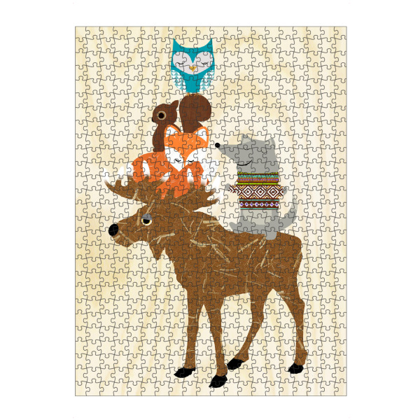 artboxONE Puzzle "Gestapelte Tiere mit Elch" artboxONE - Für Kinder - Elch,Wolf,Eule,Eichhörnchen,Kinder,Tiere - Bild elch