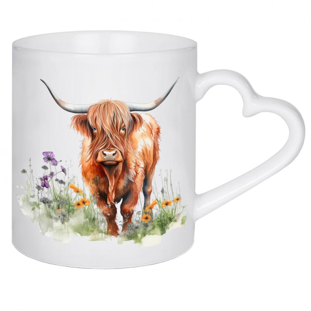 Herztasse "Hochlandkuh O" artboxONE - Natur,Floral,Tiere - Hochland,Kuh,Rind,Horn,Natur,Blumen,Blume