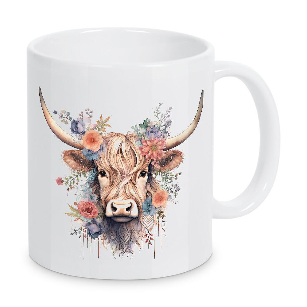 Tasse "Hochlandkuhgesicht K" artboxONE - Natur,Floral,Tiere - Aquarell,Niedlich,Hochland,Kuh,Rind,Blumen,Blume,Natur,Hochlandrind