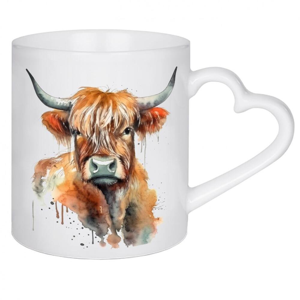 Herztasse "Hochlandkuhgesicht Q" artboxONE - Tiere - Aquarell,Kuh,Rind,Niedlich,Natur,Hochland