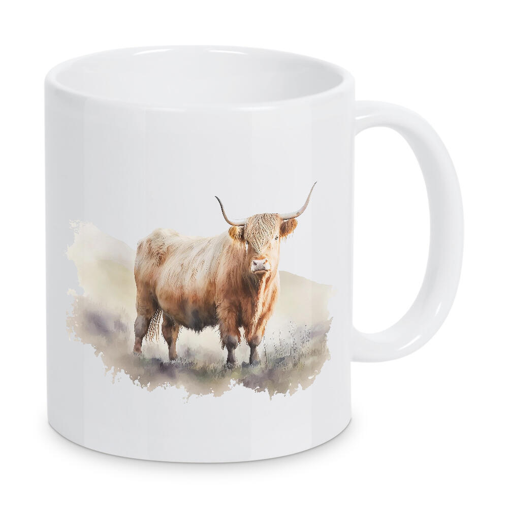 Tasse "Hochlandkuhfeld A" artboxONE - Natur,Tiere - Kuh,Hochland,Rinder,Aquarell,Tiere
